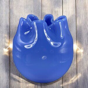 Vintage Large Art Glass Cobalt Blue Rose Bowl Vase Vessel Wavy Ruffled Edges VTG
